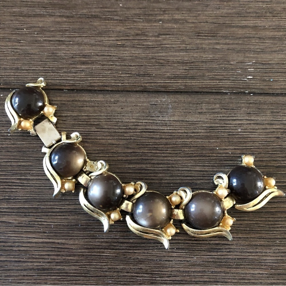 Vintage mid-century brown & gold metal bracelet TINY FLAW